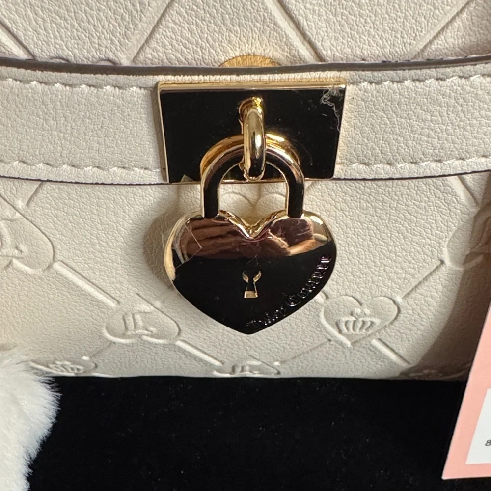 Juicy Couture Exclusive Beige Satchel with Red Heart and Bear Charm